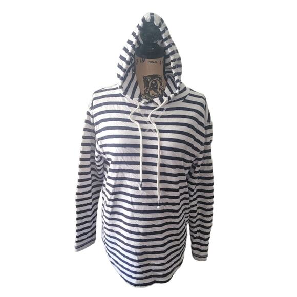 Eddie Bauer Tops - Medium Eddie Bauer navy blue and white striped pullover hoodie